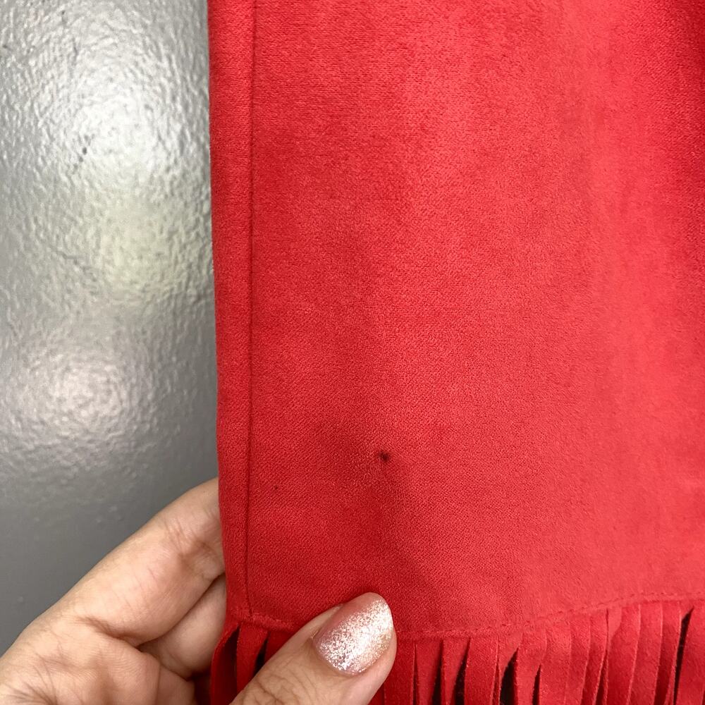 H&M x Coachella Red Faux Suede Fringe Fitted Boho Festival Maxi Skirt 2 - Picture 3 of 7